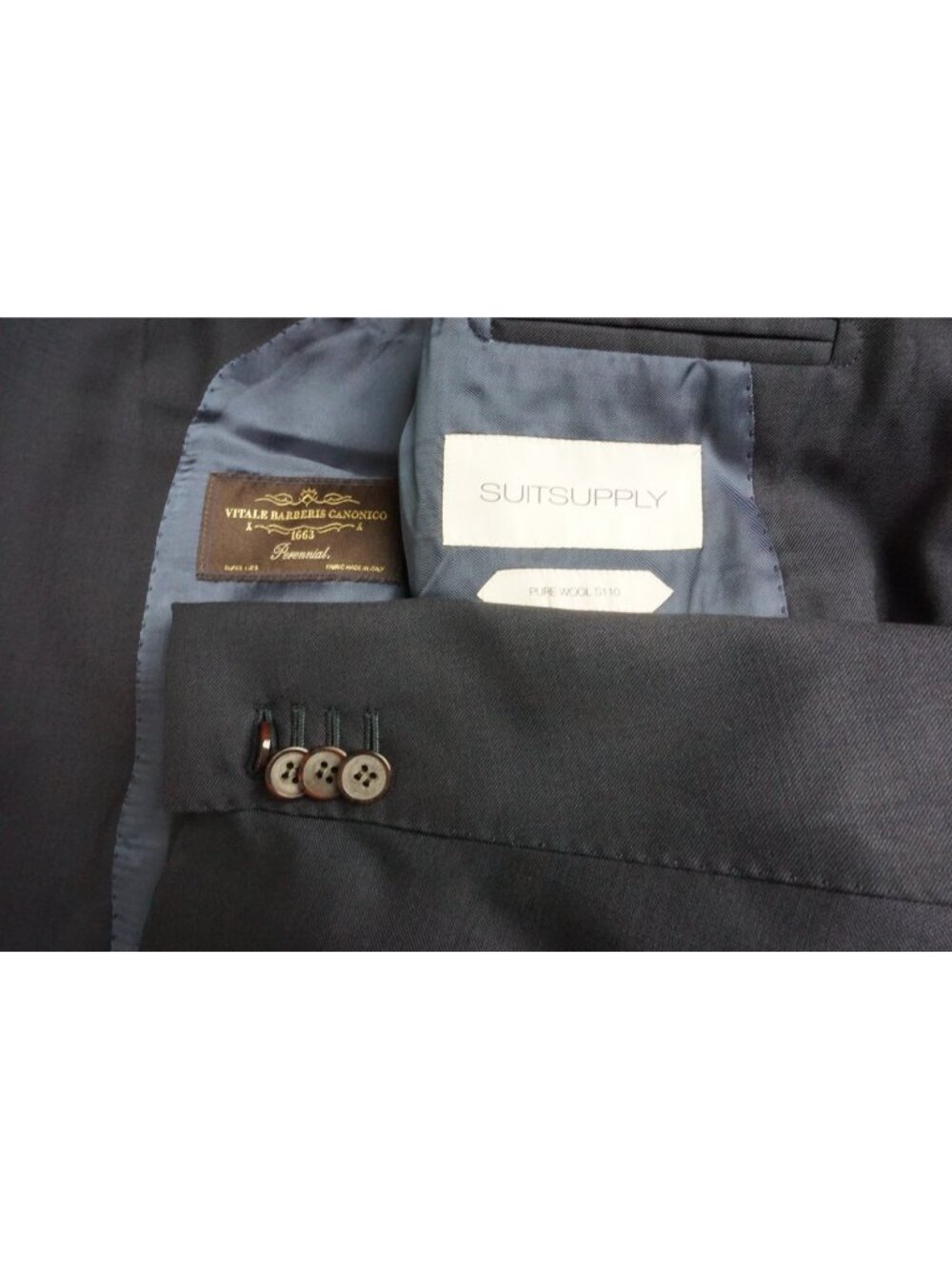 Suitsupply Lazio Navy Blue 100% Wool Slim 2 Pc Suit Jacket Pants Sz 44R